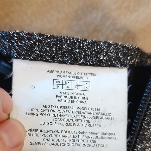 American Eagle Outfitters Silver and Black Glitter Ankle Boots Chunky Heel SZ 9 - Picture 6 of 11